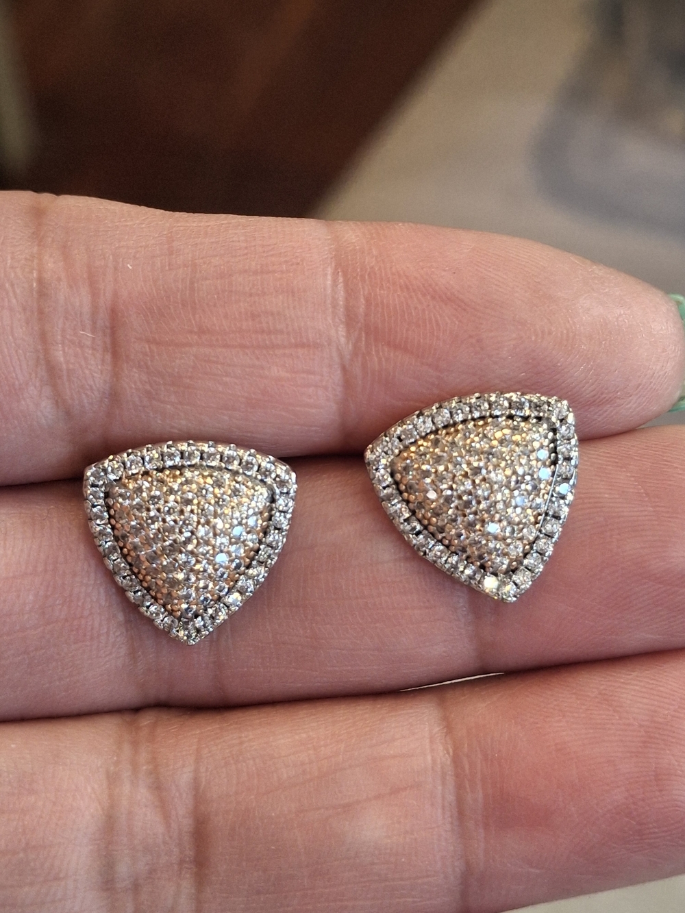 Sparkling Triangle Pavé Stud Earrings - Silver Tone